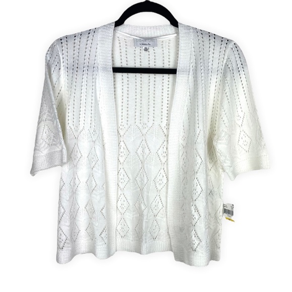 Lightweight Pointelle Knit Cardigan 1/2 Sleeve - Picture 9 of 9